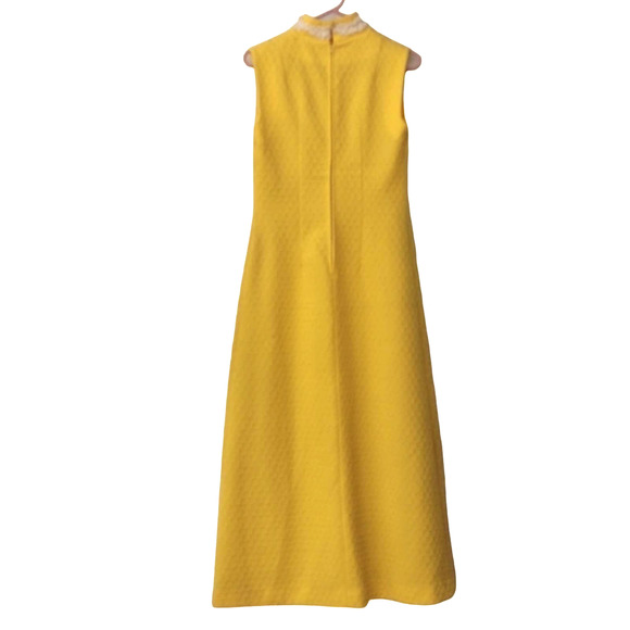 Vintage Yellow Honeycomb Sleeveless Maxi Dress Small - Picture 2 of 7
